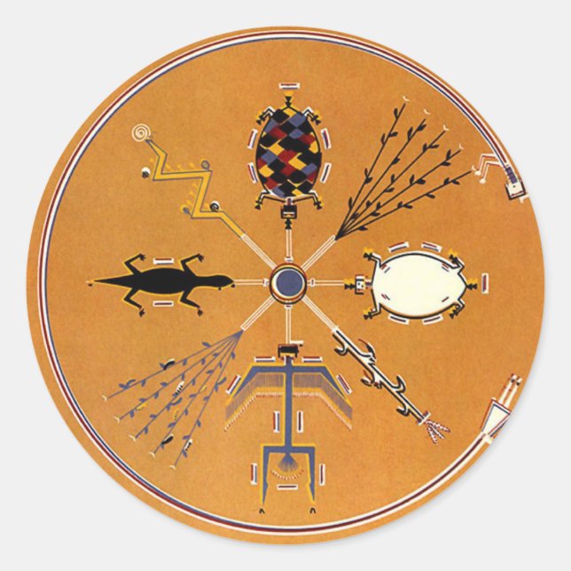 Adesivo Redondo Tribal Nativa Americana de Pintura (Frente)