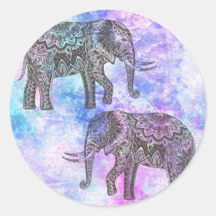 Adesivo Redondo Tribal Negra-Rosa Elefante Brilhante