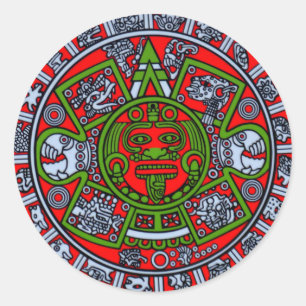Adesivo Redondo Tribo nativa México Aztec Sun Disque latino hispân