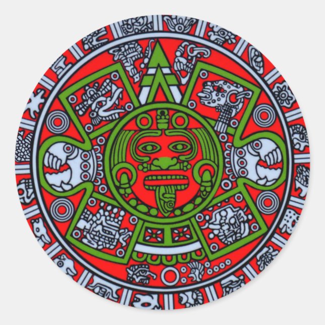 Adesivo Redondo Tribo nativa México Aztec Sun Disque latino hispân (Frente)