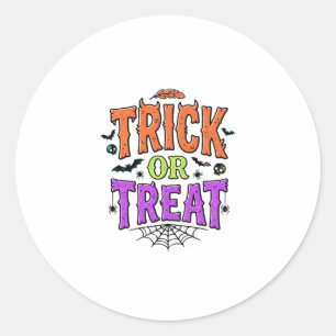 Adesivo Redondo Trick Halloween Tratamento Engraçado Teia de Aranh
