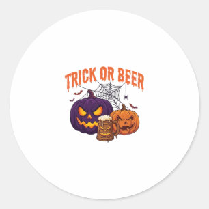 Adesivo Redondo Trick Or Beer Halloween Abóboras Caneca Teia de Ar