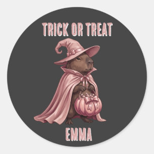 Adesivo Redondo Trick or Treat Capivara Bruxa