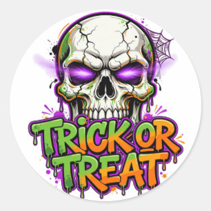 Adesivo Redondo Trick or Treat Crânio Halloween