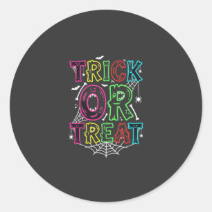 Adesivo Redondo Trick or Treat Desenho de Teia de Aranha de Hallow