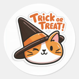 Adesivo Redondo Trick or Treat! - Gato com chapéu 2