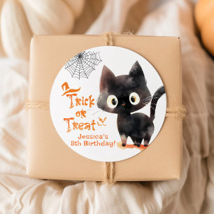 Adesivo Redondo Trick or Treat Gato preto fofo Festa de Halloween
