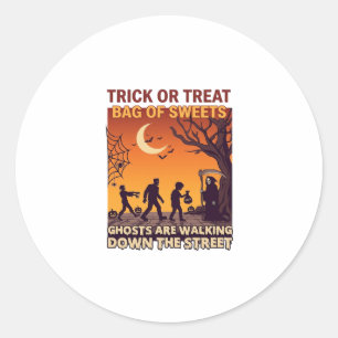 Adesivo Redondo Trick Or Treat Halloween Zombies Ceifador Abóboras
