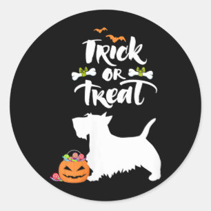 Adesivo Redondo Trick Or Treat Scottie Terrier Escocês Feminino