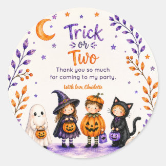 Adesivo Redondo Trick or Two Cute Diversão no Halloween de 2 Anos