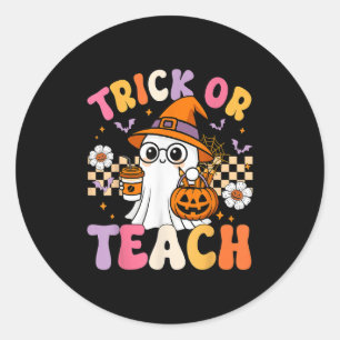 Adesivo Redondo Trick Ou Ensine Café Fantasma Cute Pumpkins Hallow