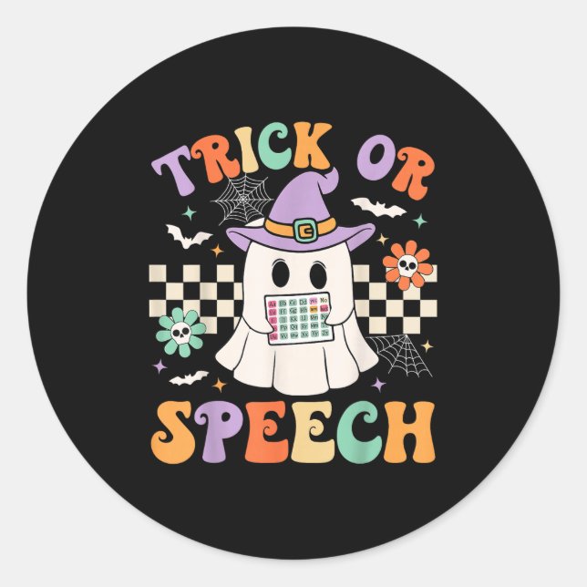 Adesivo Redondo Trick Ou Speech Halloween Bp Retro Speech Therapy (Frente)