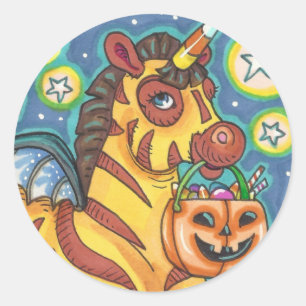 ADESIVO REDONDO TRICK OU TRATAMENTO DA BOMBA ZEBRA, COTE HALLOWEEN