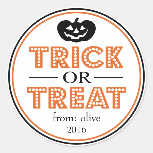 Adesivo Redondo Trick Ou Tratar Jack O Lanterna (Preto / Laranja) (Frente)