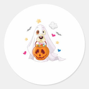 Adesivo Redondo Trick Ou Tratar O Fantasma Do Cão De Halloween