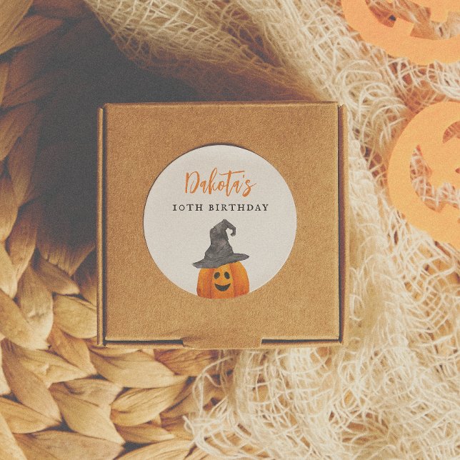 Adesivo Redondo Trick ou Trate o Favor de Aniversário da Abóbora d (Criador carregado)