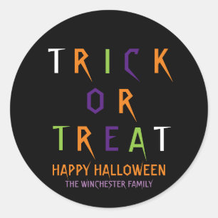 Adesivo Redondo Trick ou trate o Halloween engraçado e colorido