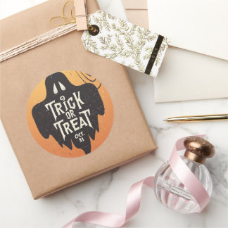 Adesivo Redondo Trick ou Treat Halloween Spooky Creepy Pumpkin