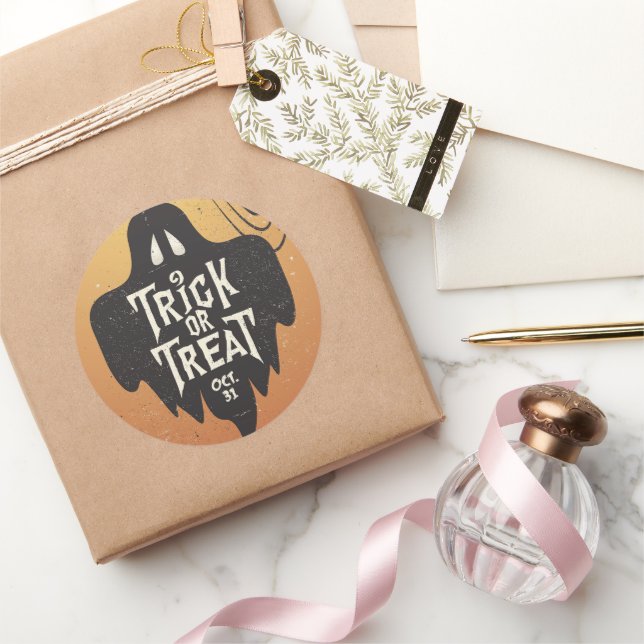 Adesivo Redondo Trick ou Treat Halloween Spooky Creepy Pumpkin (Presentear)