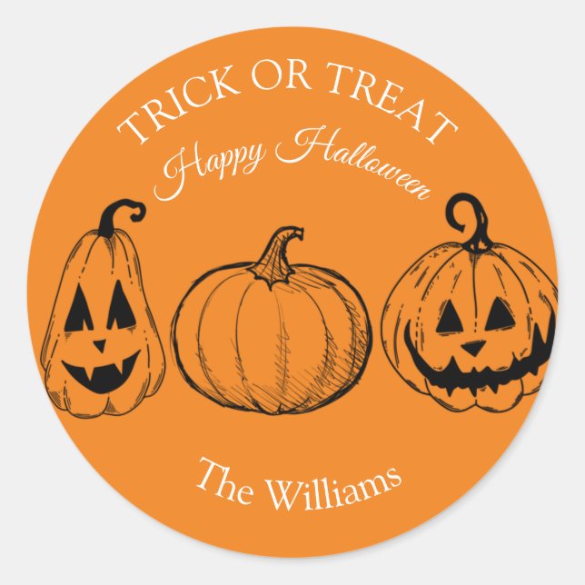 Adesivo Redondo Trick ou Treine a Abóbora do Halloween (Frente)
