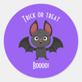 Adesivo Redondo Trick ou Treine Boo Feliz Halloween Bat Purple