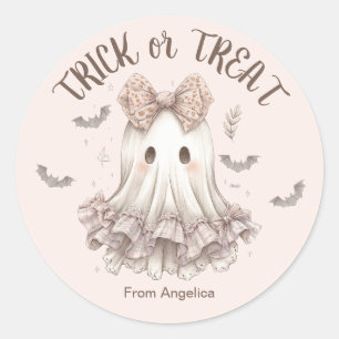 Adesivo Redondo Trick ou Treine Ghost Girl Pastel Halloween