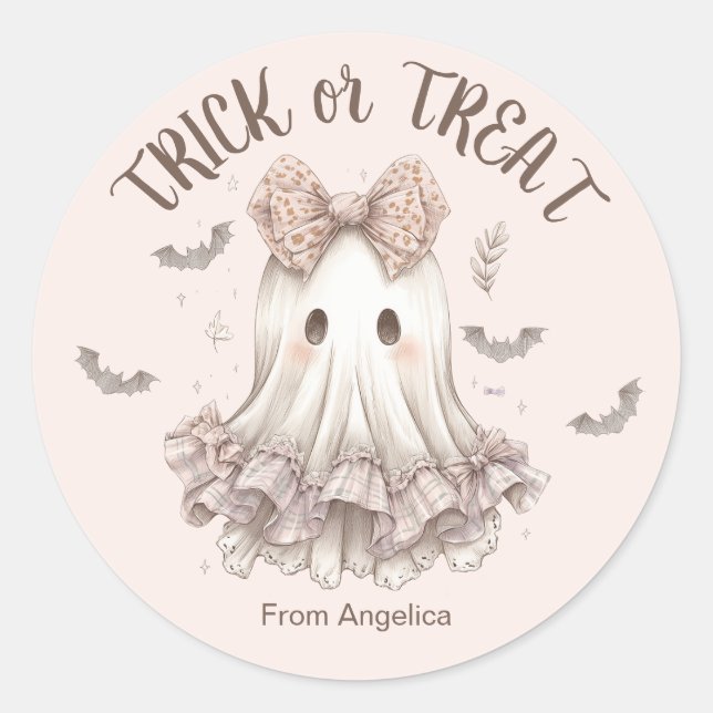 Adesivo Redondo Trick ou Treine Ghost Girl Pastel Halloween (Frente)