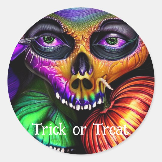 Adesivo Redondo Trick ou Treine o Halloween (Frente)