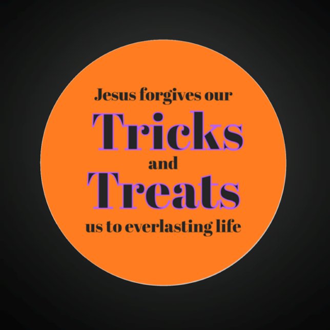 Adesivo Redondo Trick ou Treino de Halloween do Evangelho Cristão  (Share the love of Jesus and the gospel with this Orange and black Halloween trick or treat sticker. )