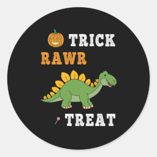 Adesivo Redondo Trick Rawr Treat Cute Halloween Stegosaurus Dino