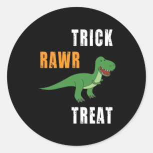 Adesivo Redondo Trick Rawr Treat Cute Halloween Tyrannosaurus Rex