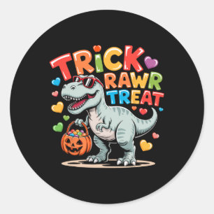 Adesivo Redondo Trick Rawr Treat Dinossauro Trex Menino Dia das Br
