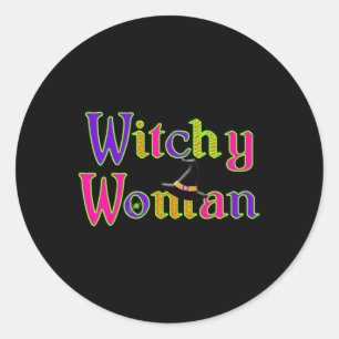 Adesivo Redondo Trick Treat Woman Witchy, Bruxa Divertida das Hall