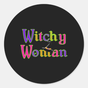 Adesivo Redondo Trick Treat Woman Witchy, Bruxa Divertida das Hall