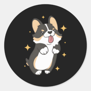 Adesivo Redondo Tricolor Corgi escuro
