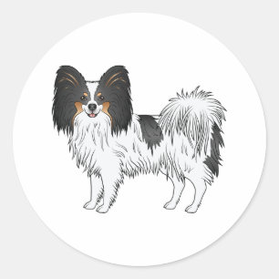 Adesivo Redondo Tricolor Papillon Cão Em Pé De Pé Feliz