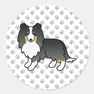 Adesivo Redondo Tricolor Shetland Sheepdog Sheltie Dog