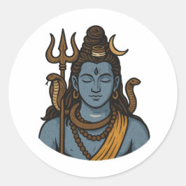 Adesivo Redondo "Tridente Minimalista do Senhor Shiva, Cobra, Calm
