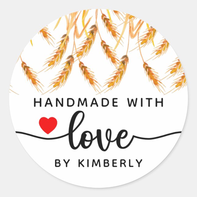 Adesivo Redondo Trigo feito à mão com amor (Frente)