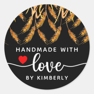 Adesivo Redondo Trigo feito à mão com amor preto