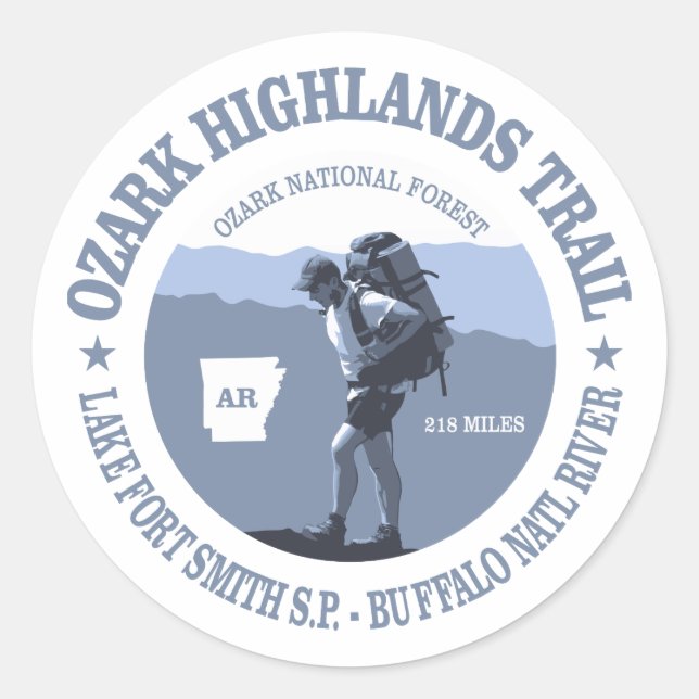 Adesivo Redondo Trilha de Terras Altas de Ozark (Frente)