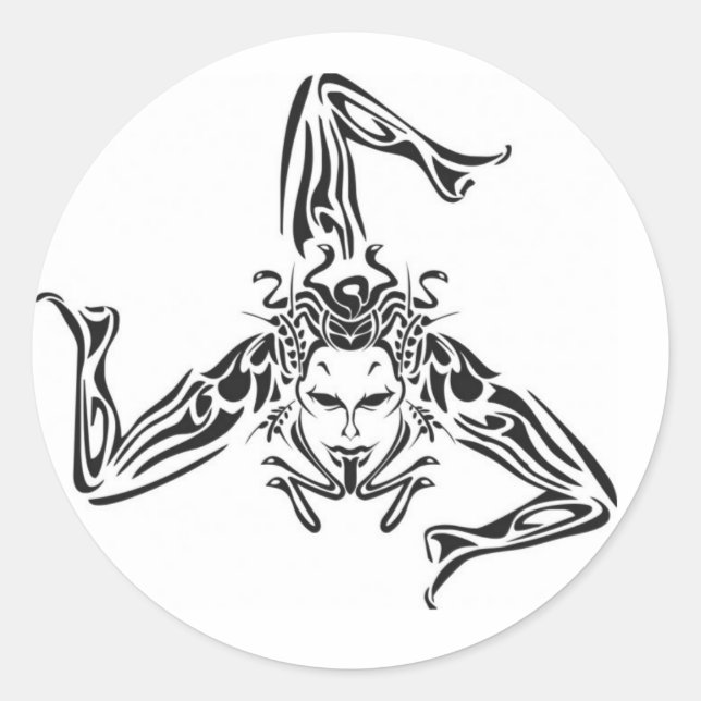 Adesivo Redondo Trinacria preto sobre fundo branco (Frente)