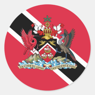 Adesivo Redondo Trinidad e Tobago Flag e Casaco de Armas