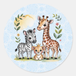 Adesivo Redondo Trio de Animais Fofos da Savana para Chá de Bebê M