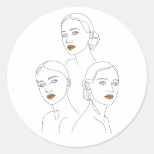 Adesivo Redondo Trío de Arte de Línea Feminina Elegante, Minimalis