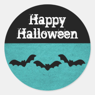 Adesivo Redondo Trio de Bats Halloween Stickers, Teal