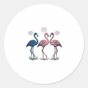 Adesivo Redondo Trio de Flamingos Patrióticos Design de Gravura Vi