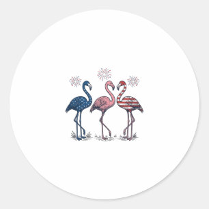 Adesivo Redondo Trio de Flamingos Patrióticos Design de Gravura Vi