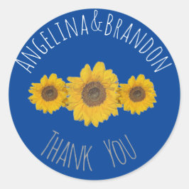 Adesivo Redondo Trio de girassol para casamentos - Obrigado