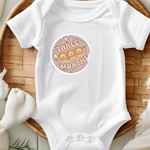 Adesivo Redondo Trio de Leões Retro Boho Bebê Três Meses Marco
